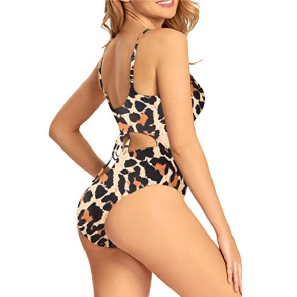 Womens Sexy Bikinis Cutout Lace Up Back High Cut Monokini One Piece Swimsuit S - Picture 4 of 5